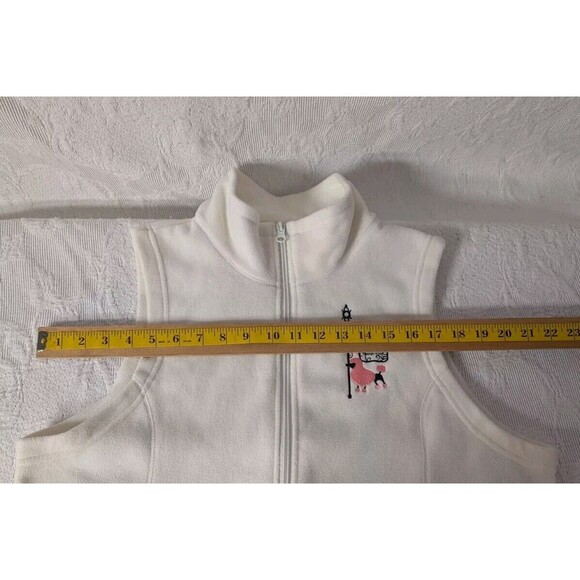 Potpourri White Fleece Zippered Vest Women Large Cute Embroidered Pink Poodle - Picture 8 of 10